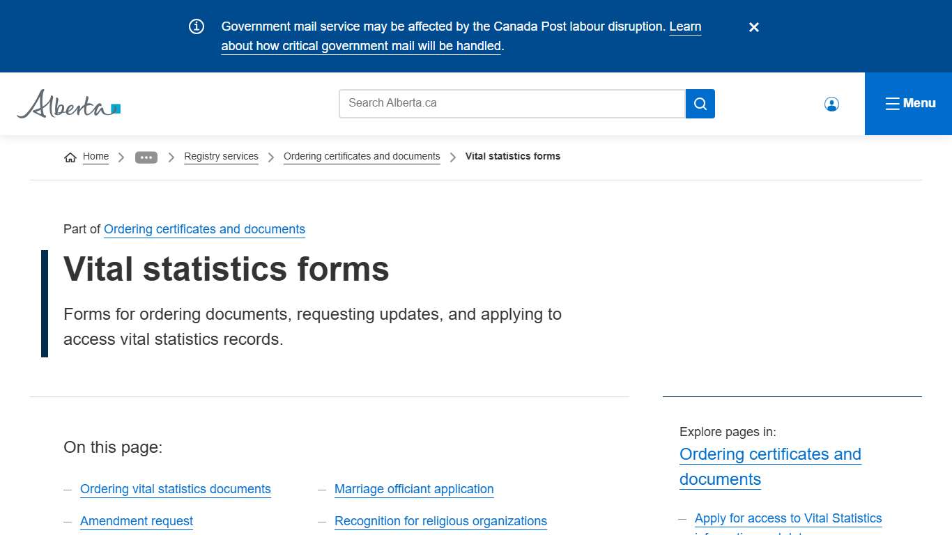 Vital statistics forms Alberta.ca